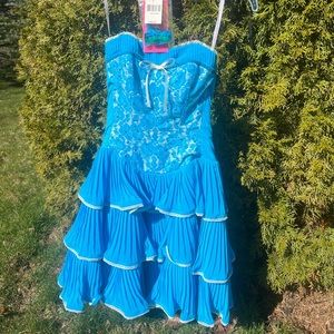 Betsy Johnson Turquoise Corset Strapless Mini Prom // Cocktail Party Dress
